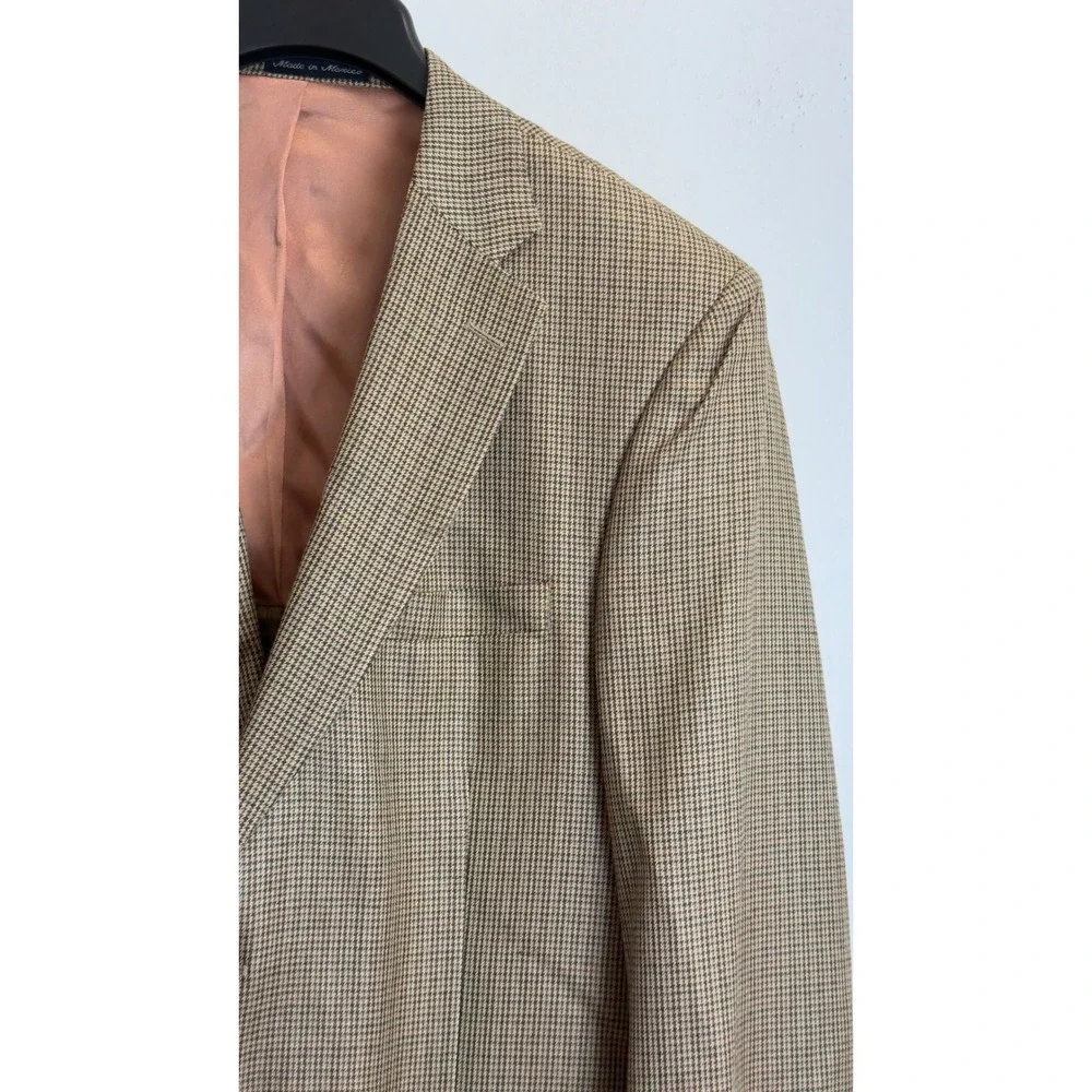 Austin Reed Mens 42R Tan Silk Houndstooth Two Button Blazer Sport Coat Jacket‎